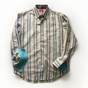Robert Graham Shirt Mens Medium Classic Fit Striped Button Down Contrast‎ Cuff
